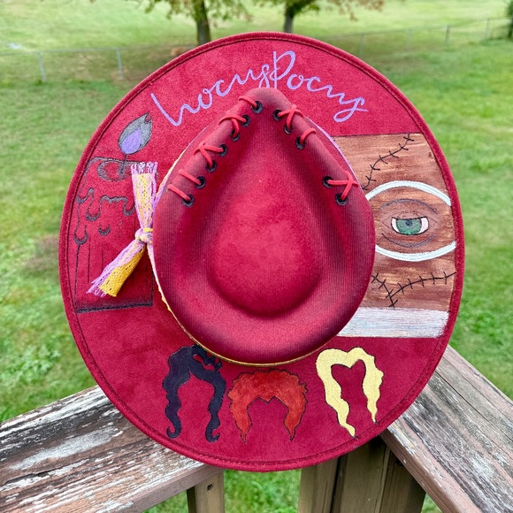Hocus Pocus Hand Burned Suede Fedora Hats - Picture 1 of 4